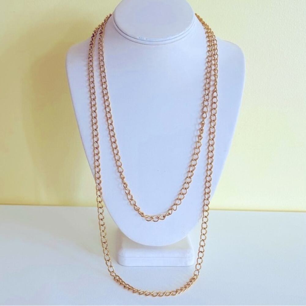 Vtg Retro Crown TRIFARI Lariat 54" Link Chain Necklace Gold Tone Layered